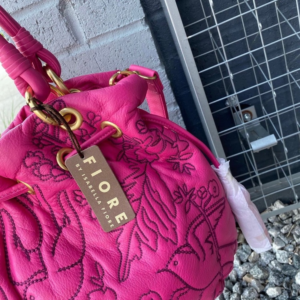 ISABELLA FIORE SongBird Pink Magenta Quilted Embroidered Bag Shoulder Purse NWT